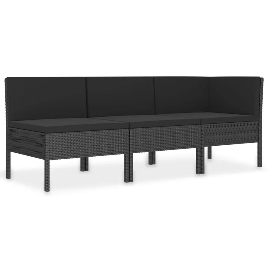 vidaXL 3-tlg Garten-Lounge-Set Modell 5 aus Poly Rattan in Schwarz mit Auflagen und L-Form - Bild 2