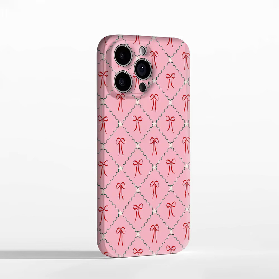 Handyhülle mit rosa Schachbrettmuster und roten Schleifen für Apple iPhone 12 bis iPhone 17 Pro Max Plus - Bild 2