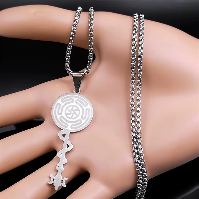 AFAWA Halskette Hexen-Hekate-Rad-Anhänger, Edelstahl, Silber, Damen - Bild 2