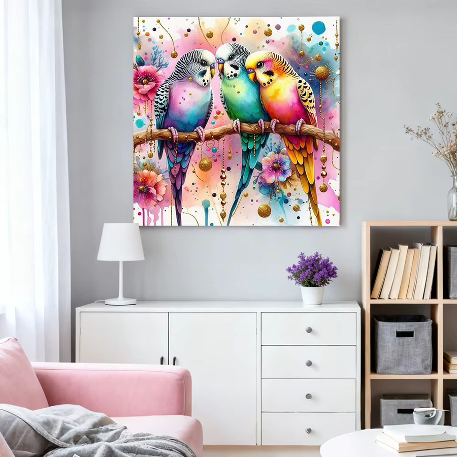 HUACAN Diamantmalerei Wanddekoration mit Vogel, Tier und Blumen Motiv in Mehrfarbig, B/H: 20 x 20 cm - Bild 2