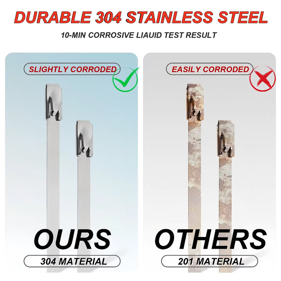 GTAI 50 Stück Metall-Kabelbinder aus 304 Edelstahl, selbstverriegelnd für Auspuffummantelung, Drahtzaunrollen und Rohre - Bild 2