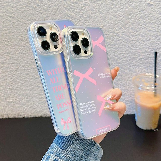 Handyhülle mit rosa Schleifen-Slogan und Laser-Gradient für iPhone 11 bis iPhone 17 Pro Max in Pink - Bild 1
