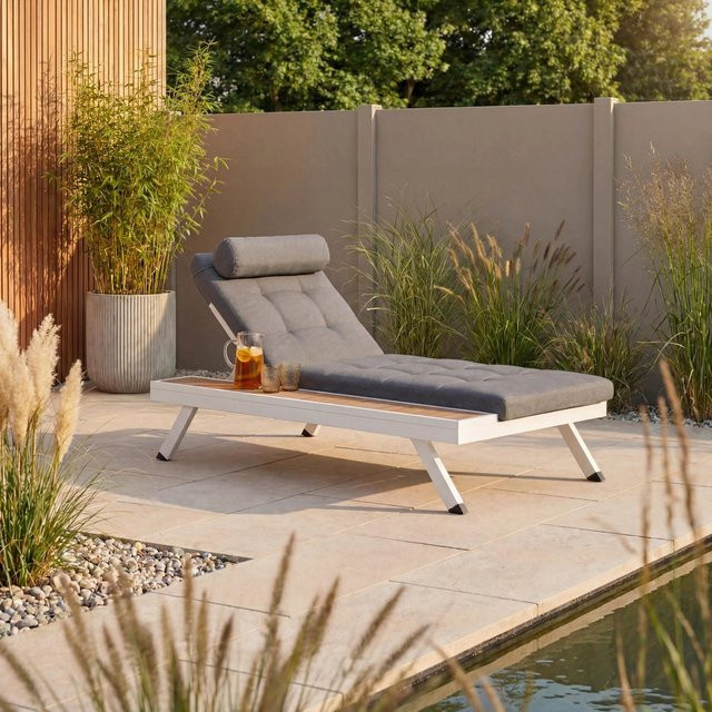 Bessagi Garden Gartenliege Avolina Dunkelgrau mit verstellbarer Kopfstütze und wetterfestem Kissen aus Outdoorstoff und pulverbeschichtetem Metall - Bild 1