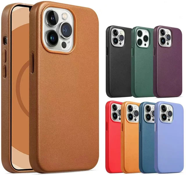 Apple Original Lederhülle mit MagSafe für iPhone 16, 15, 14, 13 Pro Max und Air in Schwarz - Bild 1