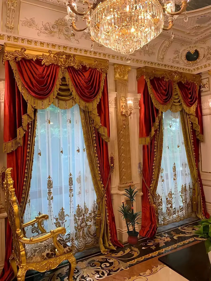 JESSANS Samtvorhänge mit Stickerei in Rot und Transparent, halbtransparentes Design für Wohnzimmer und Schlafzimmer - Bild 3