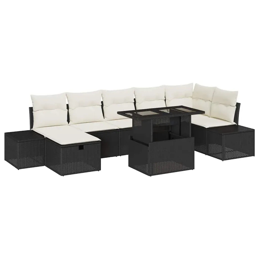 vidaXL Garten-Sofa-Set 8-teilig aus Polyrattan in Schwarz und Beige mit Kissen und Ottoman für Terrasse und Garten - Bild 2