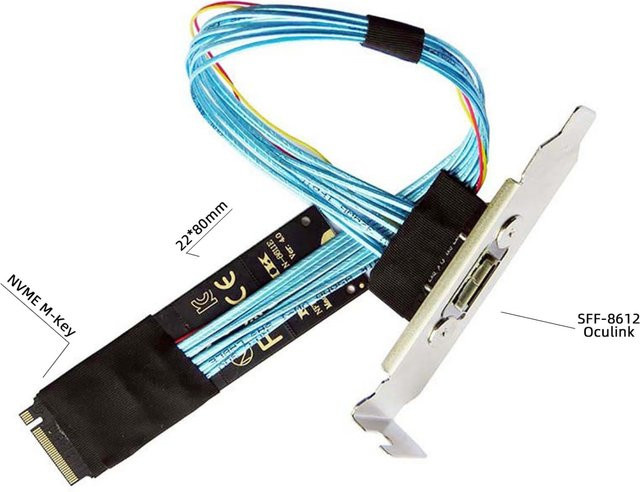 JoniSerl M.2 NVMe zu Oculink Adapter PCI-E 4.0 M-Key auf SFF-8611 SFF-8612 Host-Kabel mit Halterung für 2280 NVMe U.2 SSD EGPU, Schwarz/Orange, Kabellänge: 30 cm - Bild 1