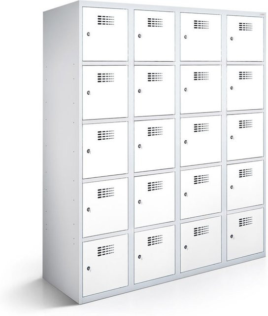 rotstahl Fächerschrank mit 20 Fächern in Weiß und lichtgrauem Korpus, B/T/H: 120 x 50 x 180 cm - Bild 1