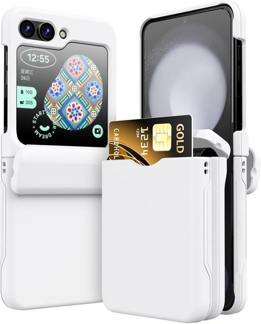 Kunststoff Telefonhülle mit Kartenhalter für Samsung Galaxy Z Flip 6 5 4 3 5G in Weiß mit Vollscharnier-Schutz - Bild 1