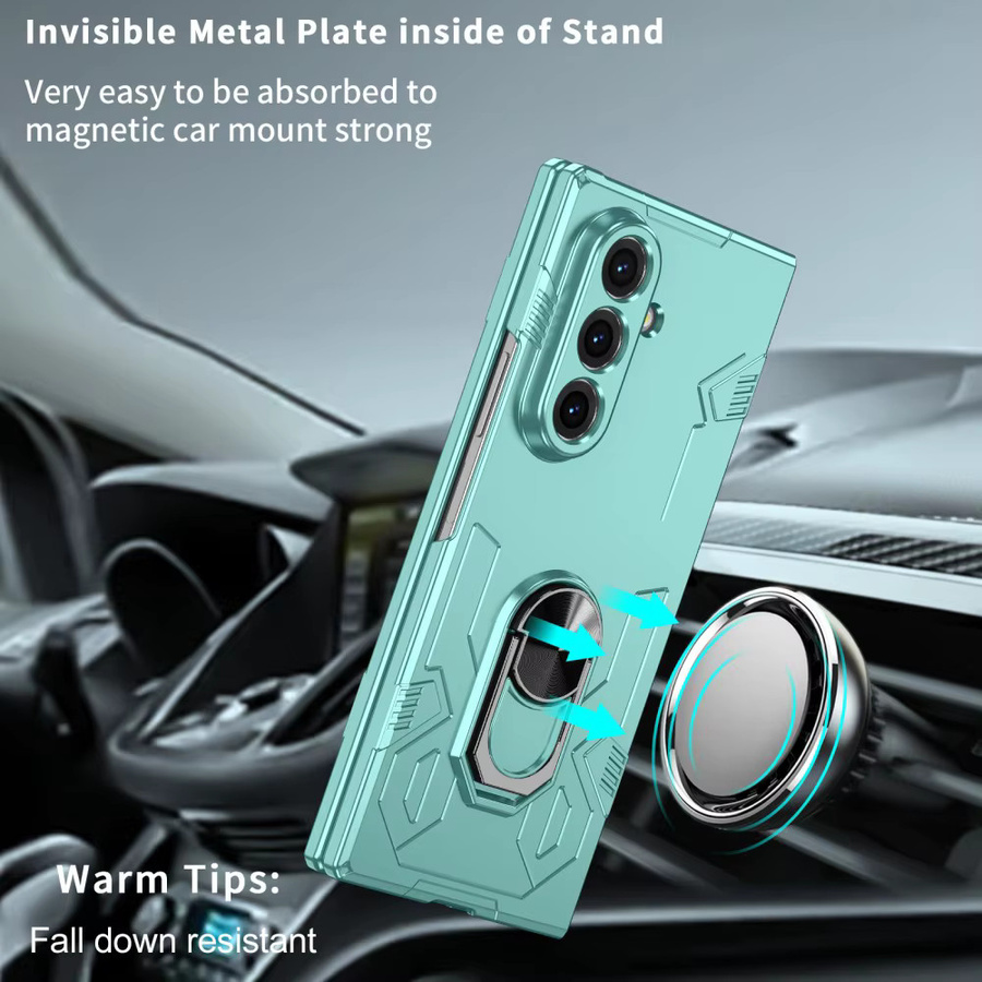 DO AS YOU WISH Magnetische Fingerring-Telefonhülle für Samsung Galaxy Z Fold 7, 6, 5, 4, 3 5G in Türkis mit stoßfester Rüstung und integriertem Ständer - Bild 2