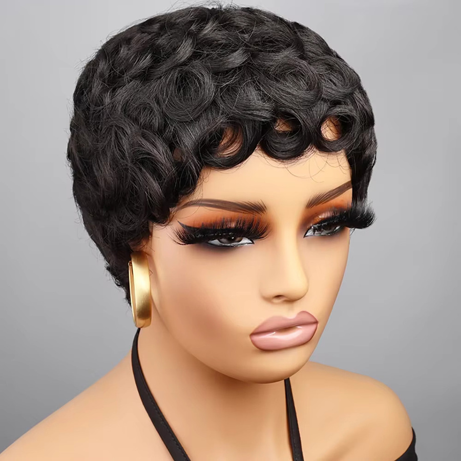 Lolely Dream Pixie-Schnitt-Perücke, schwarzes Echthaar, 150 %, Damen - Bild 4