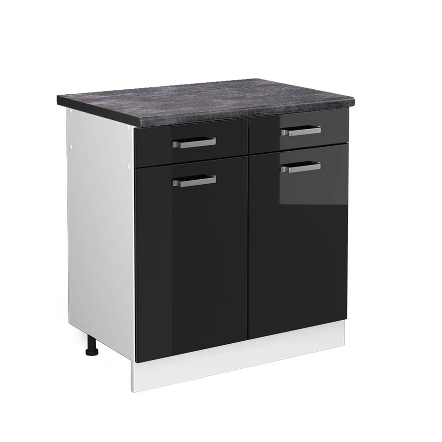 Vicco Küchenunterschrank R-Line in Schwarz Hochglanz und Weiß, B: 80 cm, T: 60 cm, H: 81,6 cm - Bild 2