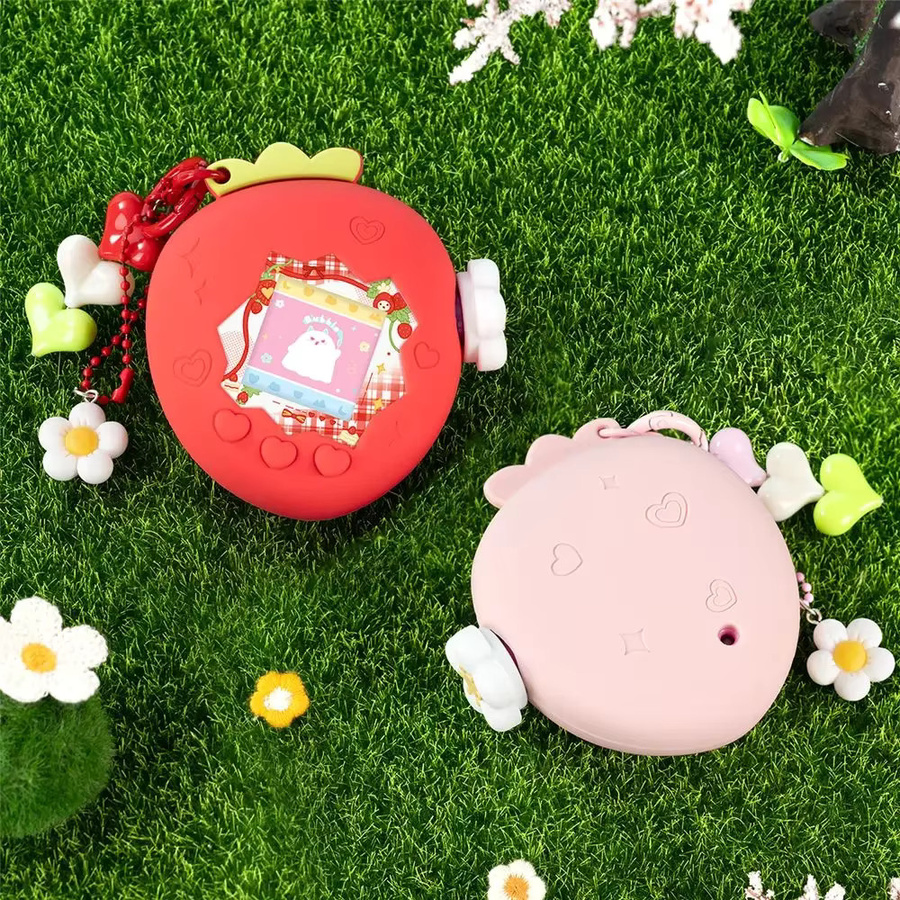 SHIQIAN Silikon-Schutzhülle mit Panel-Papier für Tamagotchi Paradise Uni in Rot und Rosa mit Erdbeer-Design - Bild 3