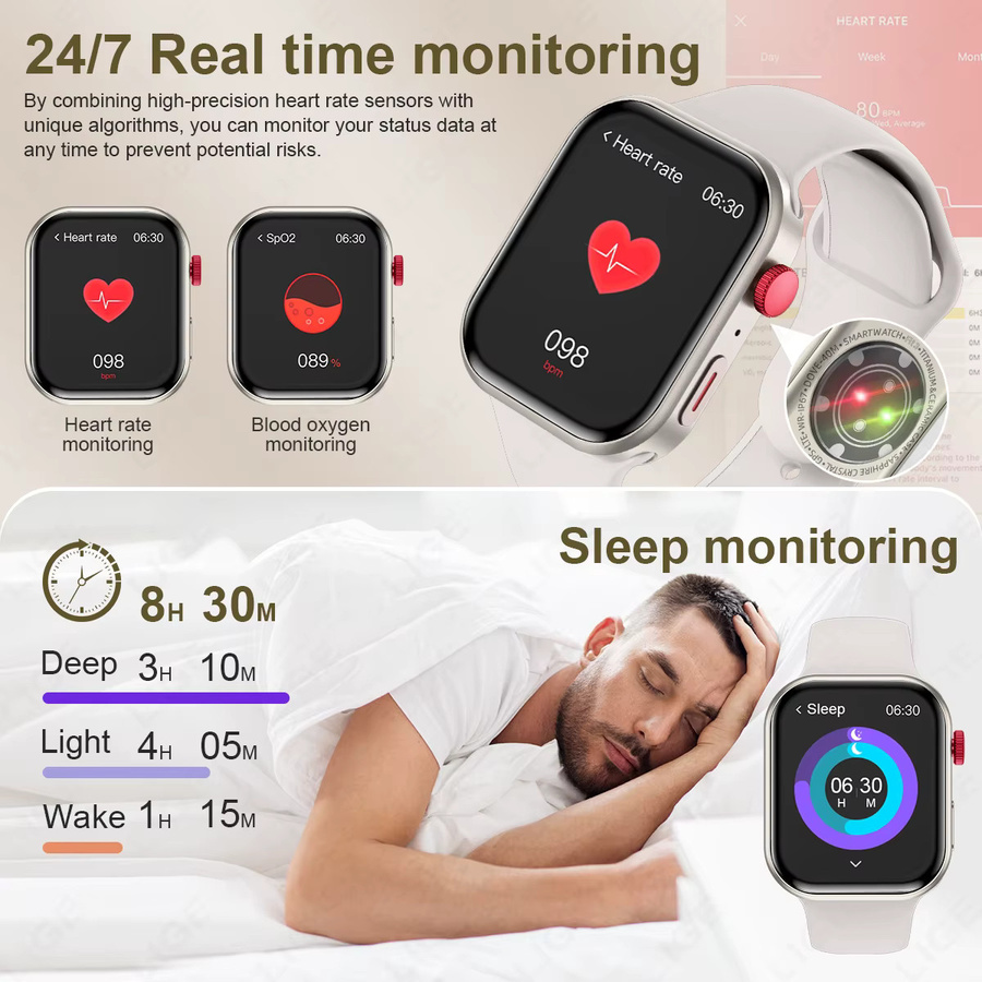 LIGE Z03Pro Smartwatch mit 2.01 Zoll Display für Damen und Herren in Weiß und Grün mit Bluetooth-Anruf, Musiksteuerung und Herzfrequenzmessung - Bild 3
