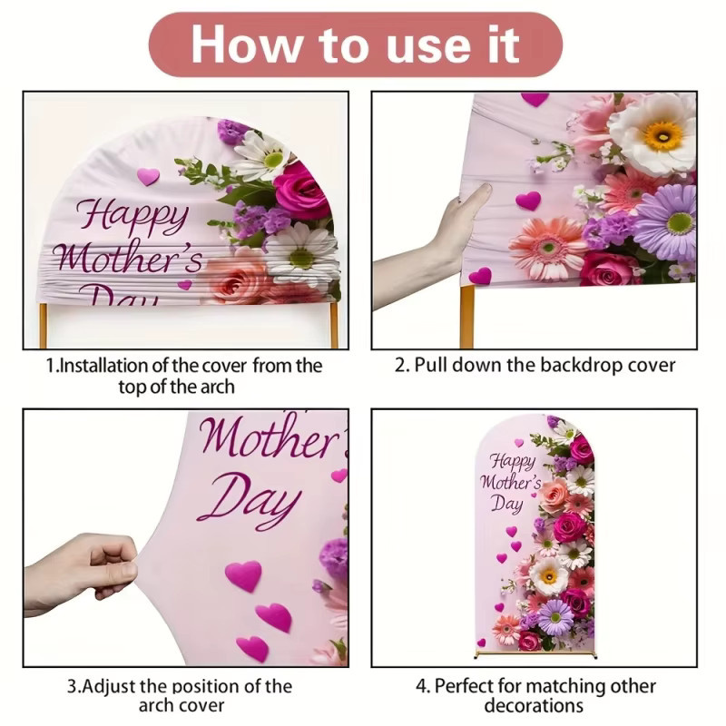 VIKAMA Muttertags-Bogenbanner mit floralem Blumen-Design in Mehrfarbig als Party-Dekoration und Fotorequisit - Bild 3
