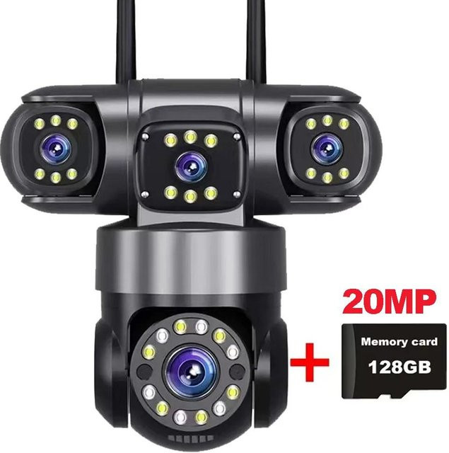 NEXTEK WIFI IP-Kamera für Außenbereich mit 4 Linsen, 20MP Auflösung, 16-fachem Zoom und 4 Bildschirmen, Schwarz - Bild 1