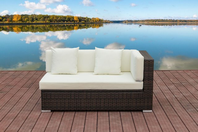 OUTFLEXX 2-Sitzer Ecksofa aus Polyrattan in Braun Marmoriert mit wasserfester Kissenbox und Armlehne links, B/T/H: 145 x 85 x 70 cm - Bild 1