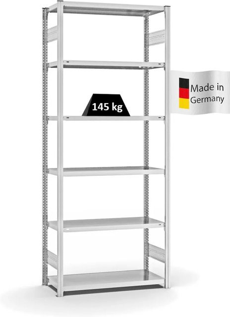 PROREGAL Fachbodenregal Stecksystem T-Profil Light-Duty in Lichtgrau, 6 Ebenen, beidseitig nutzbar, H x B x T: 250 x 100 x 40 cm - Bild 1