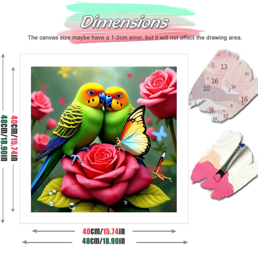 HUACAN Malen nach Zahlen, bunte Papageien, Schmetterling, Rosen, DIY Ölzeichnung, Set - Bild 2