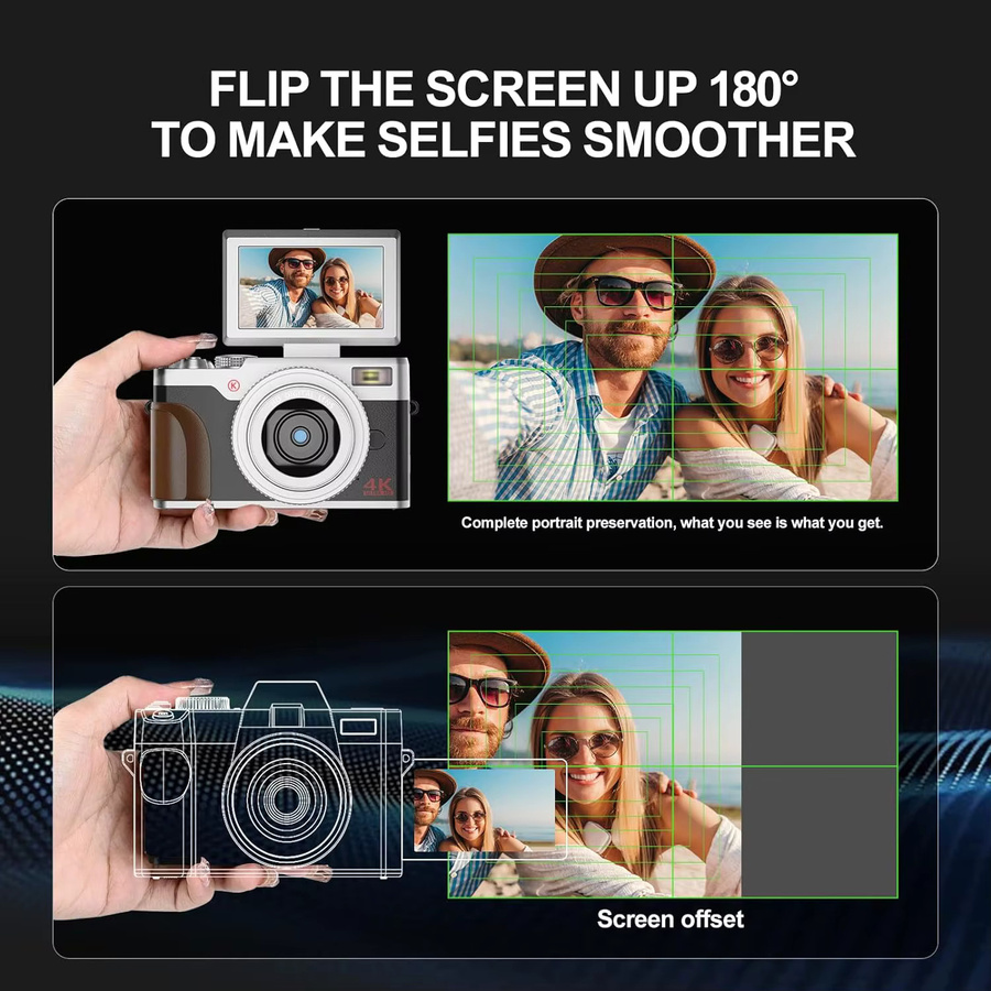NBD Digitalkamera mit 56 MP, 4K Video, 16-fachem Zoom und 180 Grad Klappbildschirm in Schwarz - Bild 6