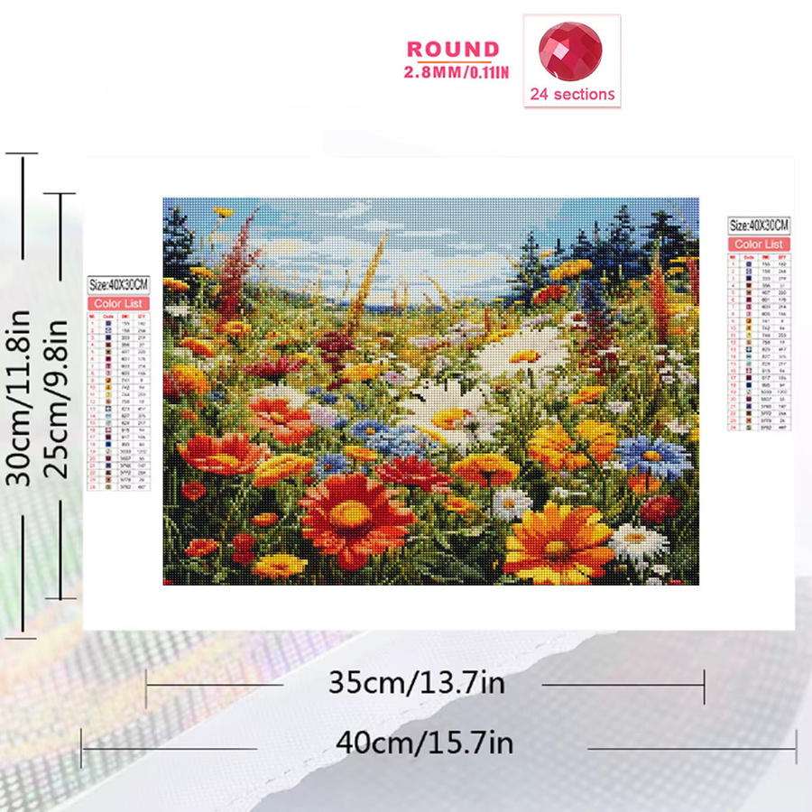 Momoart Blumen-Diamant-Stickerei DIY Landschaft Mosaik-Bastelset mit runden Steinen in Multicolour - Bild 2
