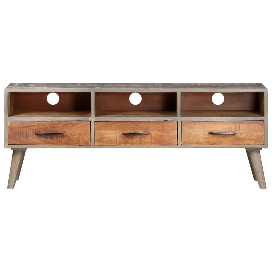 vidaXL TV-Schrank aus Mango-Massivholz in Grau und Braun, B/T/H: 130 x 35 x 51 cm - Bild 2