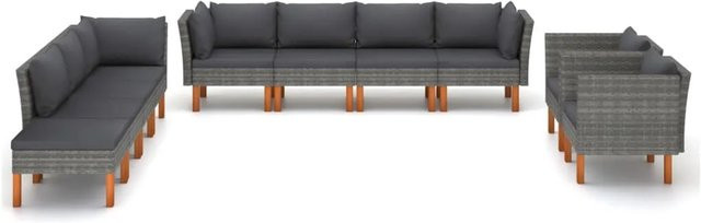 vidaXL 10-tlg Garten-Lounge-Set aus Polyrattan und Eukalyptusholz in Anthrazit Grau mit Polsterung und Ottoman - Bild 1