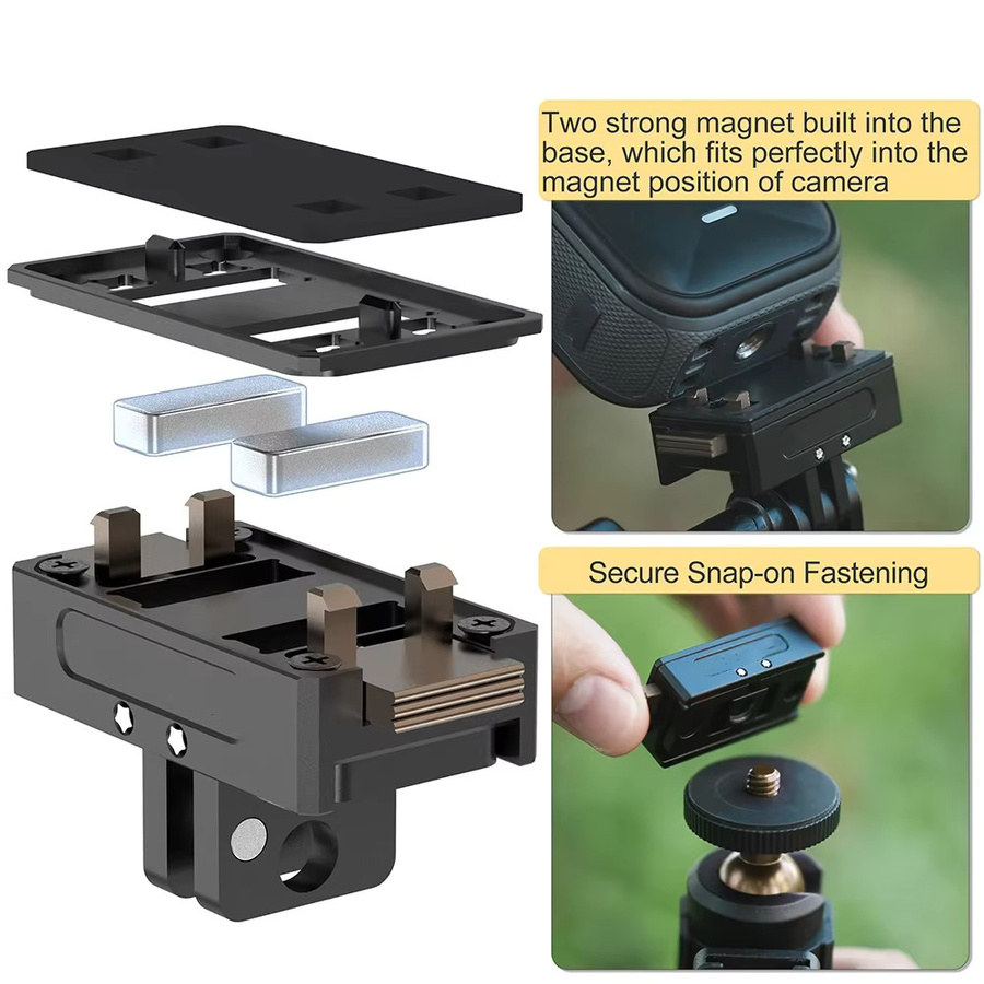 Magnetische Adapterhalterung für Insta360 X5, X4 und Ace Pro 2 Action-Kameras in Schwarz mit Schnellverschluss und Erweiterungssockel - Bild 4