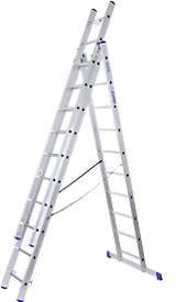 Mehrzweckleiter SZ Metall in Silber, 3-teilig mit 3 x 10 Sprossen, Aluminium, bis 150 kg, nach EN 131 mit Quertraverse und Spreizsicherung - Bild 1