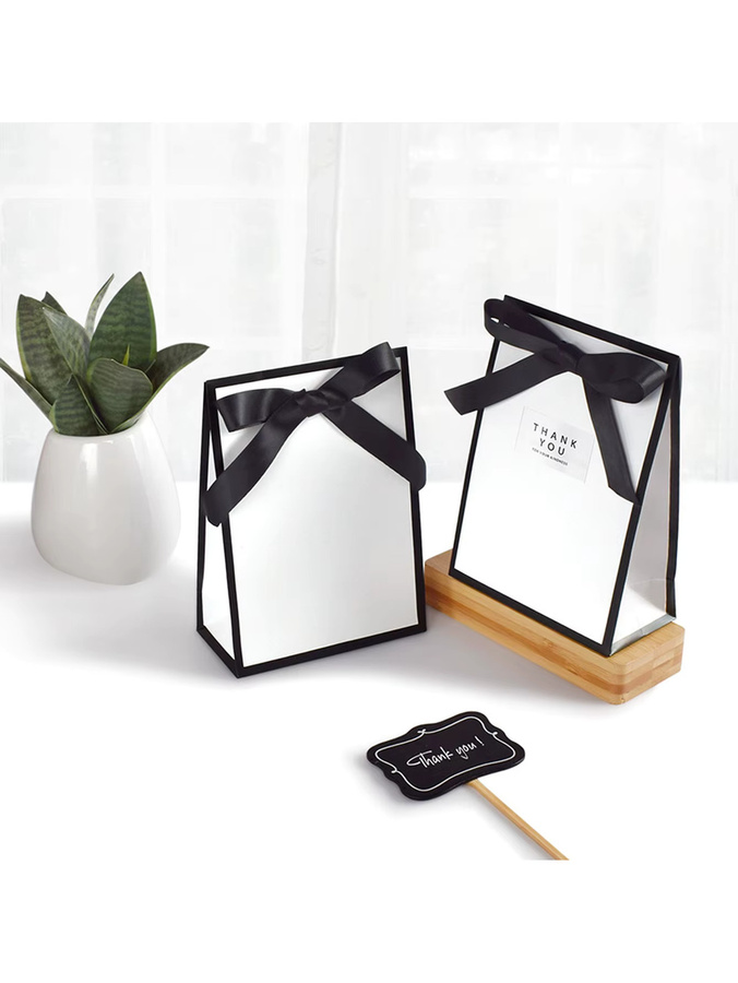 10 Stück Geschenkverpackungsbeutel aus Textil in Schwarz-Weiß mit Schleifen-Design - Bild 2