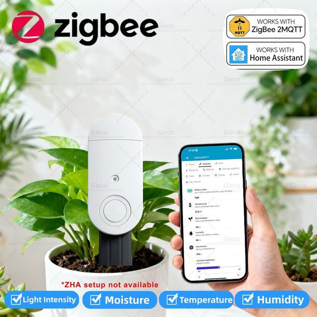 Coolo Zigbee Bodentester mit Feuchtigkeits-, Licht-, Temperatur- und Luftfeuchtigkeitssensor in Weiß für Tuya Smart Life und Home Assistant - Bild 1