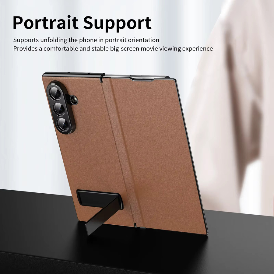 Luxuriöse Business Leder-Handyhülle mit magnetischer Legierung und Halterung für Samsung Galaxy Z Fold 7, 6, 5, 4, 3 5G, stoßfeste Schutzhülle in Blau oder Braun - Bild 3