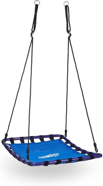 Relaxdays Nestschaukel Outdoor viereckig aus Nylon und Metall in Dunkelblau und Schwarz, B: 153 cm, T: 74 cm, H: 98 cm - Bild 1