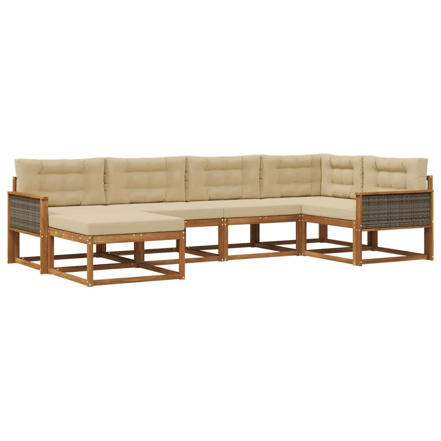 vidaXL Outdoor-Sofagarnitur L-Form aus Akazienholz mit 6 Kissen in Beige und Natur - Bild 2