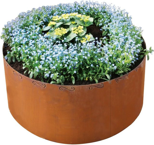 Bellissa Metall-Hochbeet aus Cortenstahl rund in Silber und Braun, Durchmesser: 110 cm, Höhe: 50 cm - Bild 1