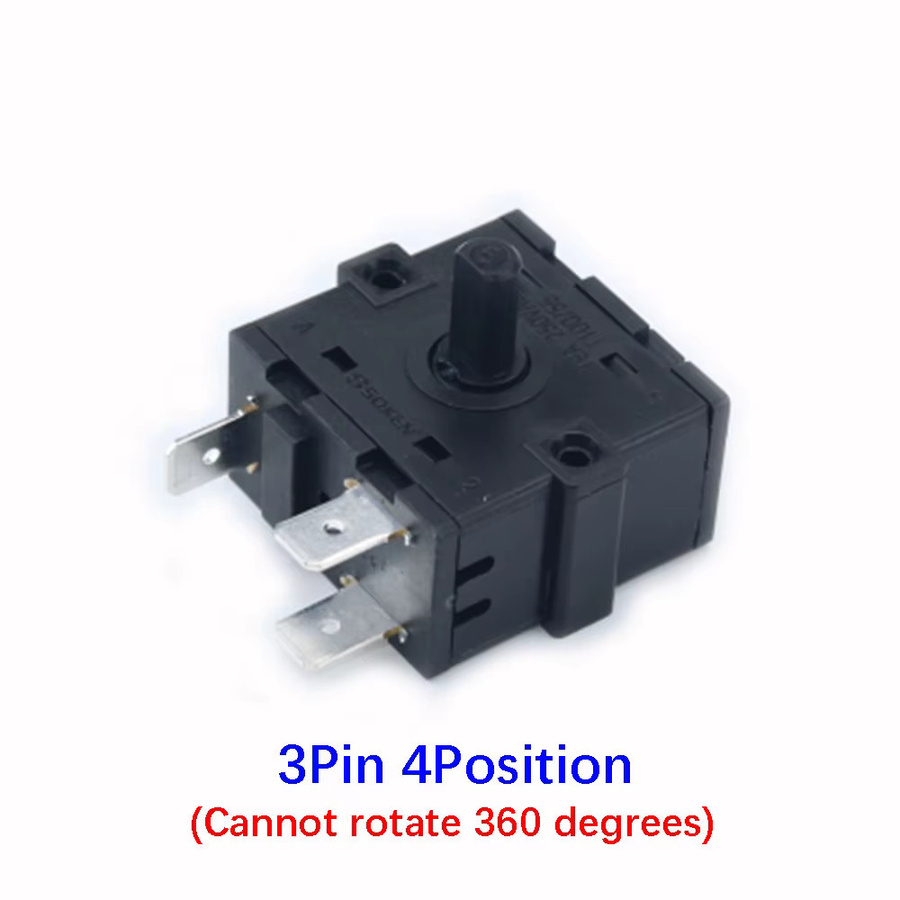 Elektrischer Drehschalter für Raumheizungen und Kühler, AC 250V 16A, Schwarz, verschiedene Positionen (3Pin bis 8Pin) - Bild 3