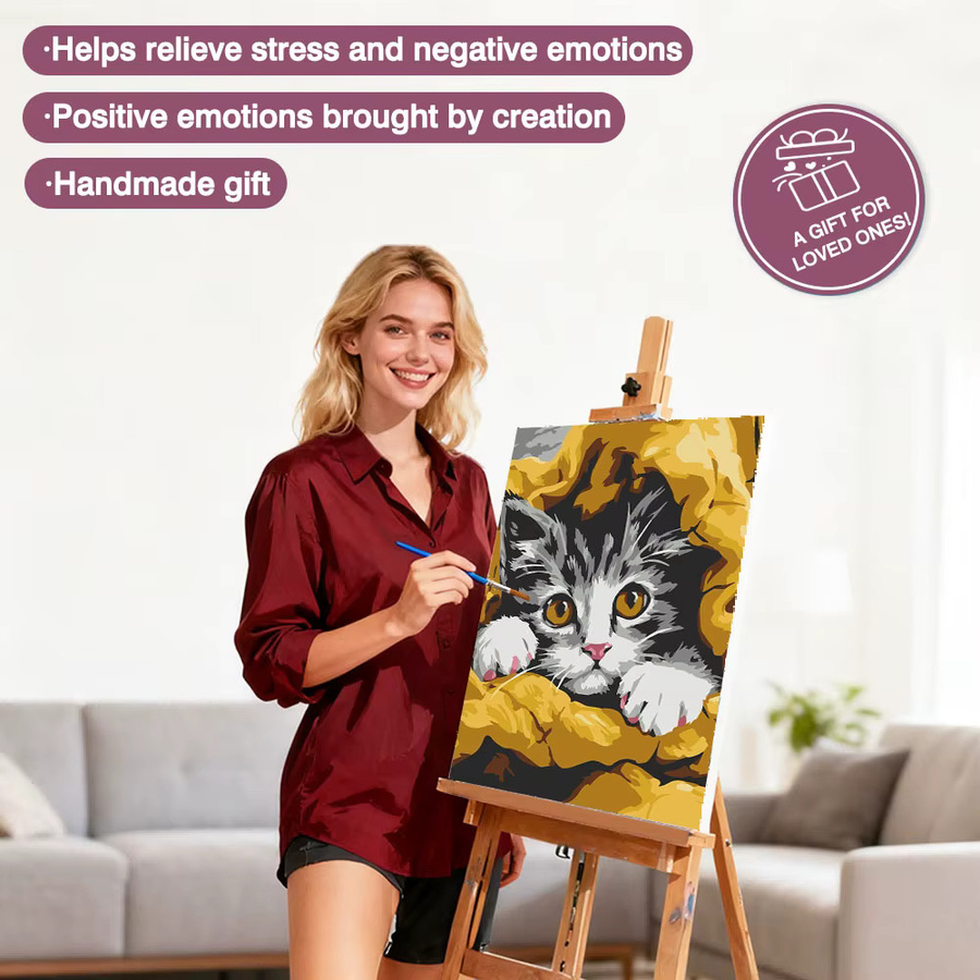Huacan DIY Ölgemälde nach Zahlen, Katze, Tierbilder, Malen nach Zahlen Kit - Bild 3