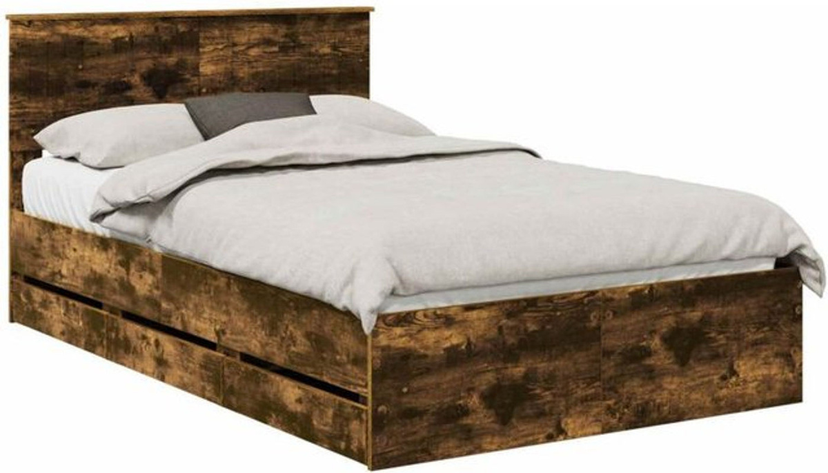 Bettrahmen vidaXL aus geräuchertem Eichenholz in Braun, Modernes Funktionsbett im Industrial Design, B/T/H: 120 x 190 x 90 cm - Bild 1