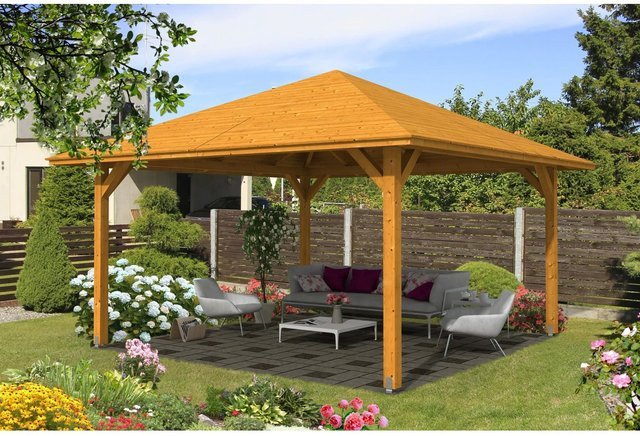 Skan Holz Pavillon Cannes 3 aus Fichte in Eiche hell lasiert, B/T: 424 x 424 cm - Bild 1