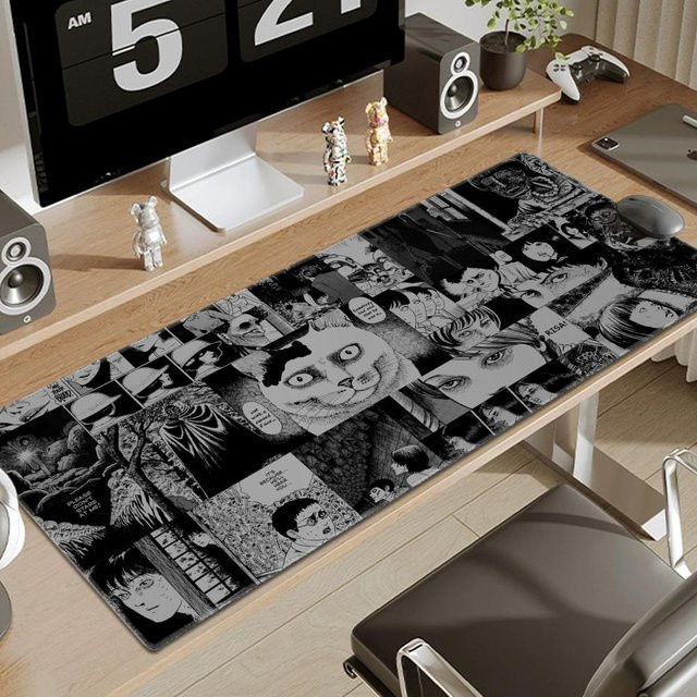Junji Ito Horror Anime Gaming-Mauspad aus Gummi, Farbe: Grau, B/T/H: 80 x 40 x 0,2 cm - Bild 1
