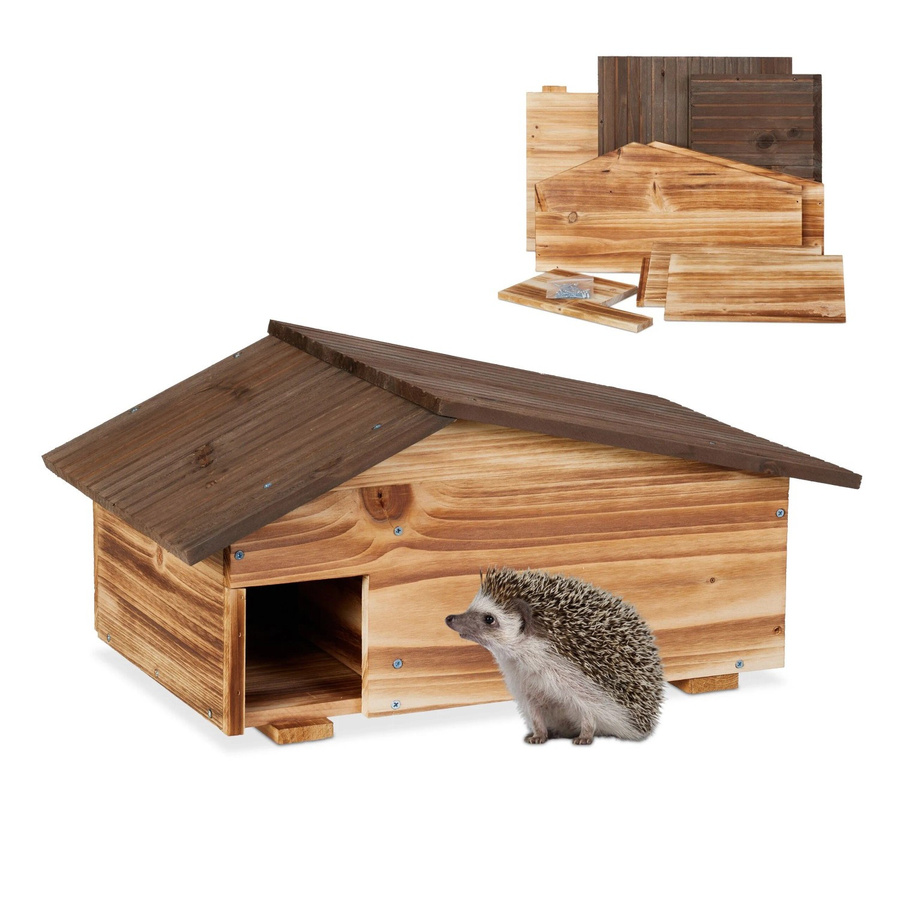 Relaxdays Igelhaus aus geflammtem Kiefernholz mit Boden, Braun, B/T/H: 24 x 46 x 33,5 cm - Bild 2
