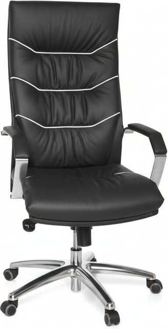 KADIMA DESIGN XXL Chefsessel Kanzas in Schwarz aus Echtleder mit Soft-Air Formpolster, verchromten Armlehnen und Aluminium-Fußkreuz - Bild 1