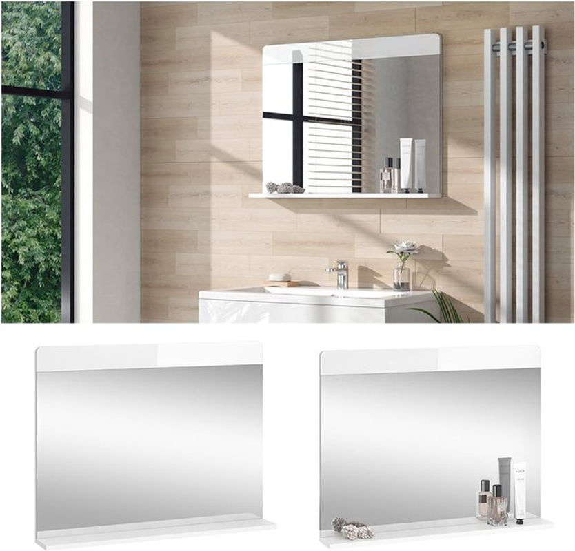 Badezimmerspiegel Vicco Izan Weiß Hochglanz mit Regal B: 80 cm, H: 62 cm - Bild 2