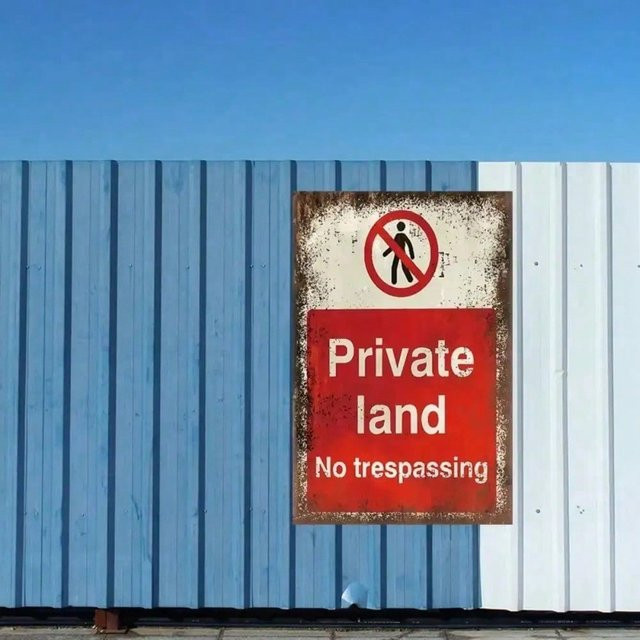 Private Land Brand Vintage No Trespassing Metall-Wandschild im Distressed-Look mit roter Schrift - Bild 1