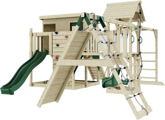 OutdoorToys Spielturm Malin mit Babyschaukel in Dunkelgrün aus Holz und Stahl - Bild 1
