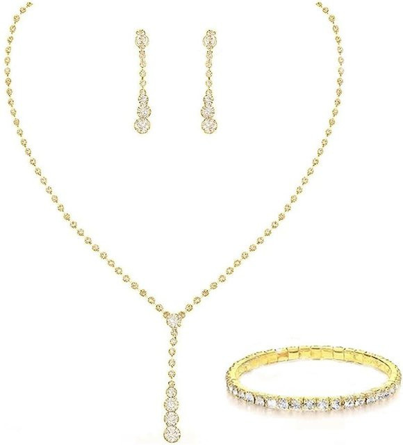 Schmuck-Set Halskette, Ohrstecker, Kupfer, Kristall, beige, Damen - Bild 1