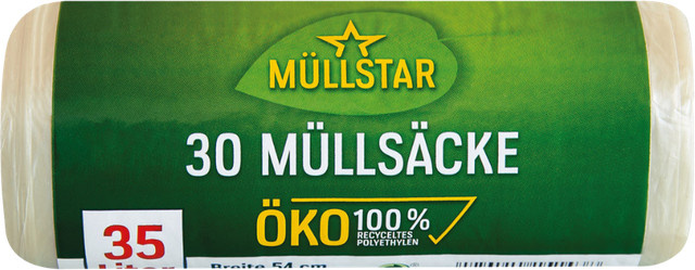 müllstar Öko-Müllsäcke 35 Liter, transparent, B: 54 cm, H: 60 cm, 30 Stück aus 100 % recyceltem Polyethylen - Bild 1