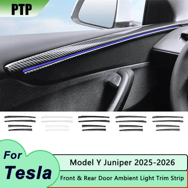 Tplus Ambientebeleuchtung für Tesla Model Y Juniper, L, Standard (2025-2026), Tür Zierleiste Auto-Innenausstattung aus ABS, Schwarz - Bild 1