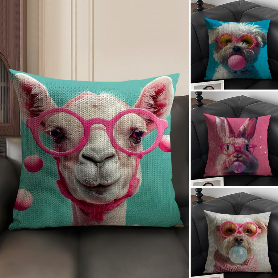 Kissenbezug mit süßem Cartoon-Tierprint für dein Sofa, Multicolor, B/H: 18 x 18 cm - Bild 2