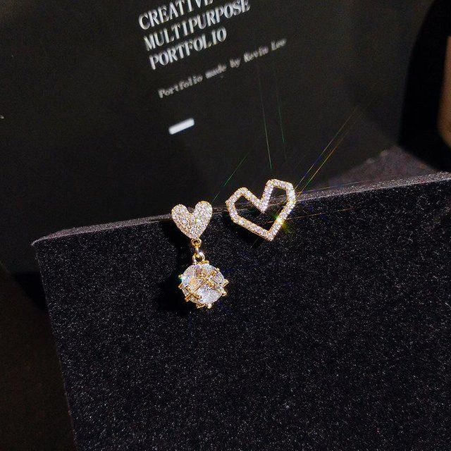YIRAN Jewelry Ohrringe, Liebesherz, Zirkonia, Kupfer, Schwarz, Damen - Bild 1